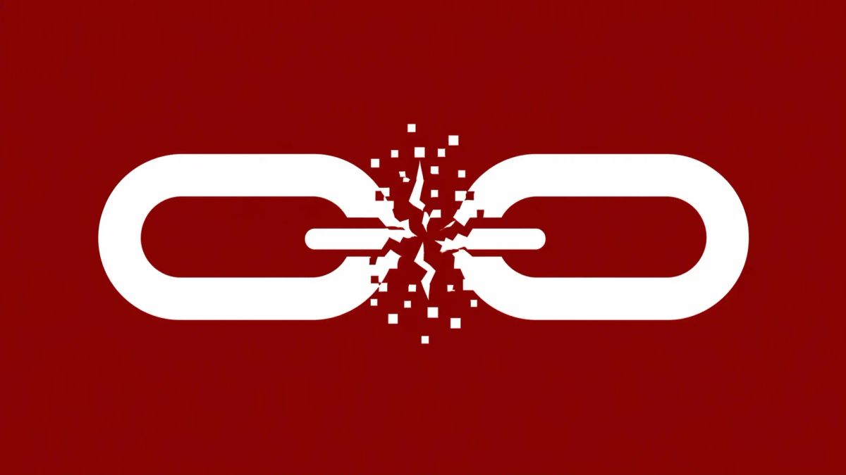Minimalist white line art of two interlocking flags (US and South Korea) with a digital "shatter" effect in the center, overlaid on a solid Deep Red background.