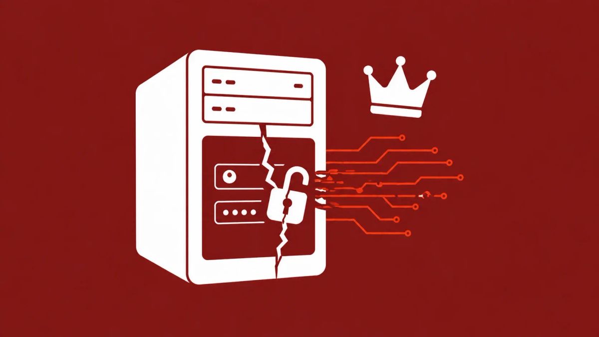 Cracked server control panel with broken login lock and data leaking outward, symbolizing critical cPanel authentication bypass and unauthorized administrative access.