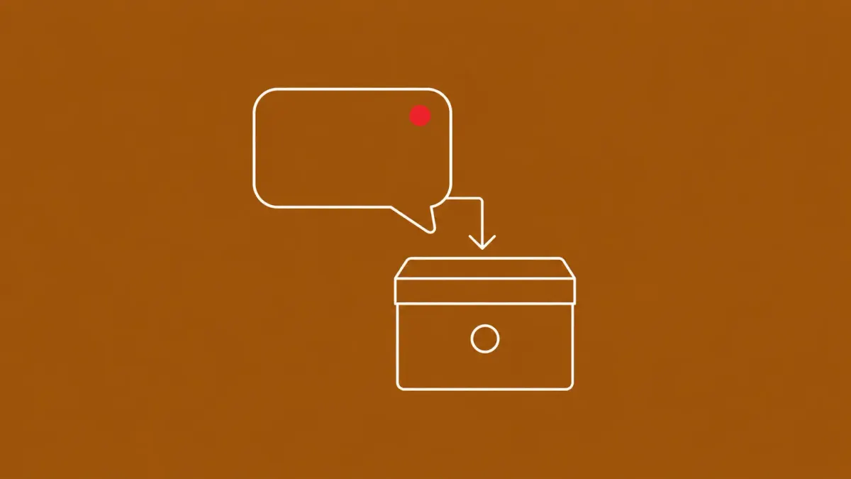Line-art chat-bubble icon attached to a small download-arrow above a generic installer-box icon, with one flat red dot on the chat bubble.