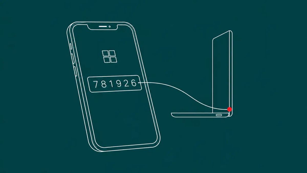 Line-art illustration of a smartphone showing a Microsoft device login code being captured remotely, depicting the Tycoon2FA OAuth device-code variant.