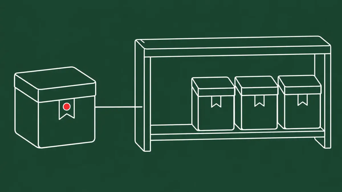 Flat white line-art of a Python package box flagged and pulled from a shelf of registry crates, on a Forest Green background — Hades PyPI package-poisoning incident.