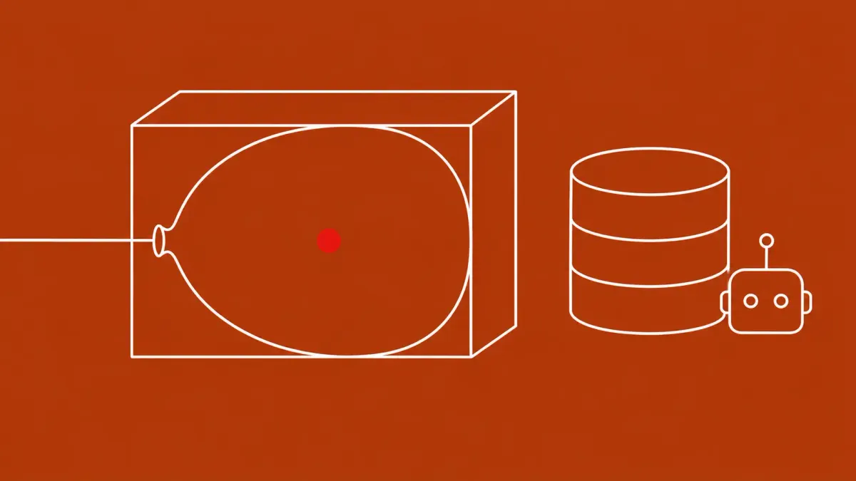 Flat white line-art of a server with a balloon inside and a robot beside a database cylinder, on a brick-rust background — AI-found HTTP/2 and Redis bugs.