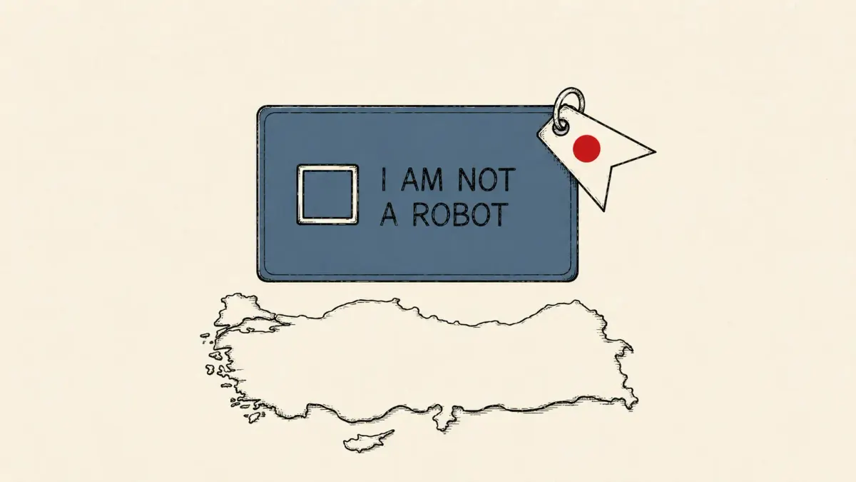 Editorial illustration of a fake CAPTCHA checkbox tagged with a state emblem over a map of Ukraine, marking CERT-UA naming Sandworm subgroup UAC-0145.