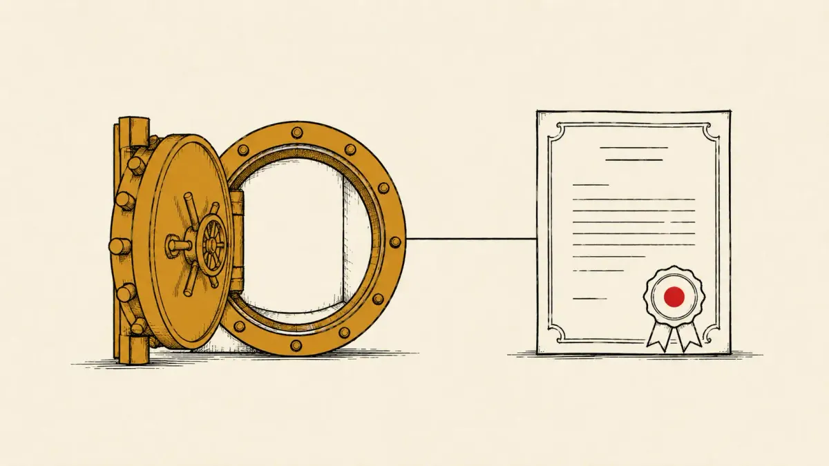 Editorial illustration of a signing seal lifted from a certificate vault, marking Expel's attribution of the DigiCert breach to the CylindricalCanine subgroup.