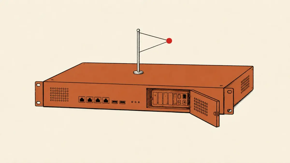 Editorial illustration of a banner planted on a breached gateway appliance, marking attribution of SonicWall SMA zero-day exploitation to INC Ransomware.