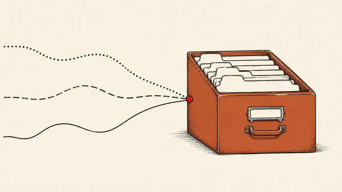 Editorial illustration of three trails converging on a customer-records file, representing Microsoft's analysis of three Salesforce attack paths.