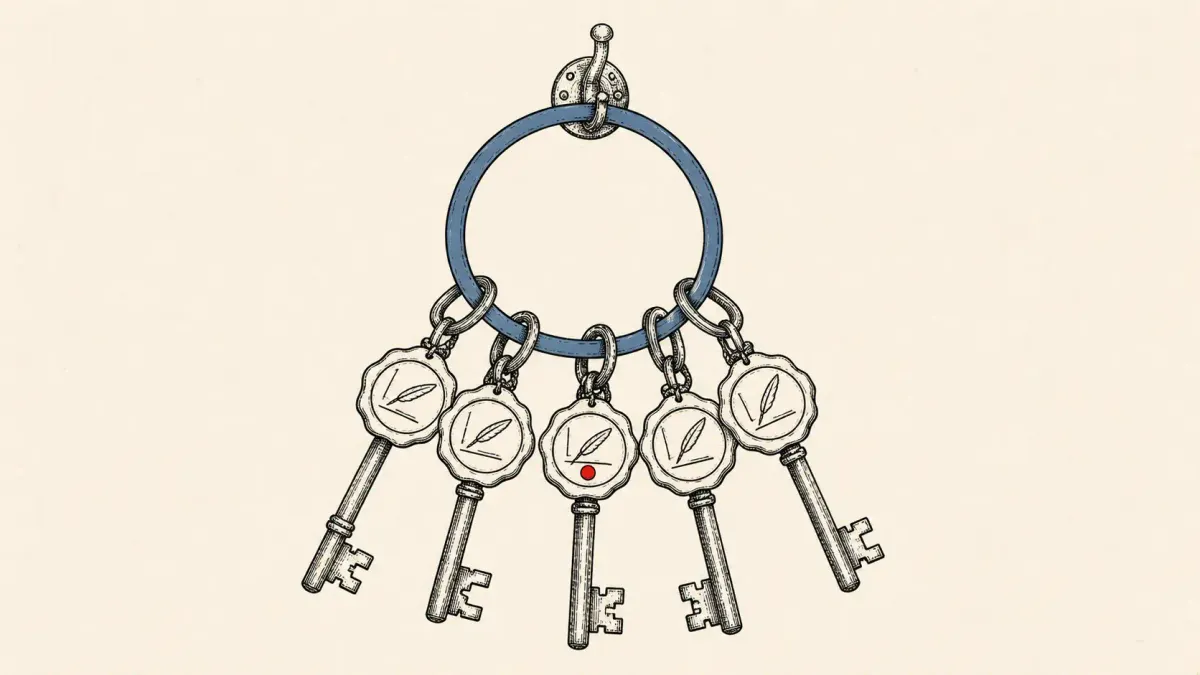 Editorial illustration of a ring of old keys sharing one wax seal, representing 11 old Microsoft-signed Linux UEFI shim bypasses of Secure Boot.