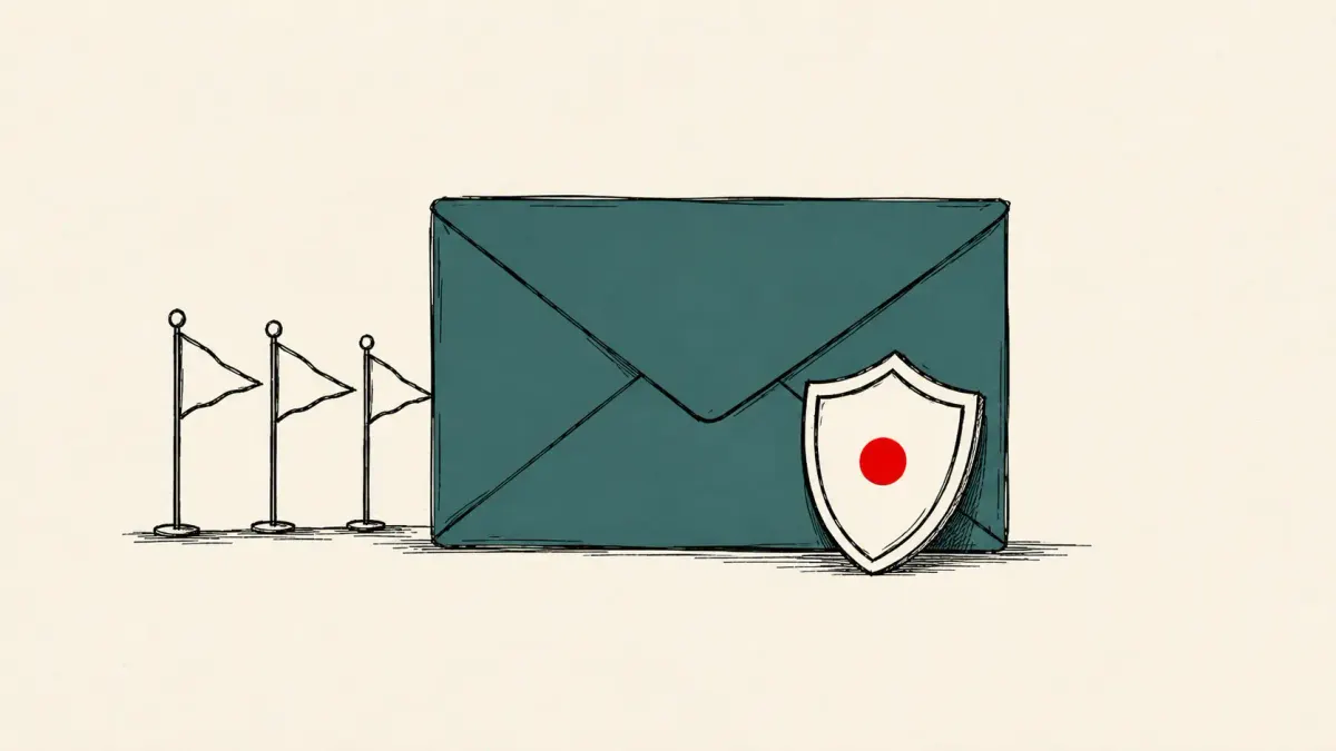 Flat white line-art of a large envelope linked to a shield and a webmail window, on a cobalt-blue background — the NCSC-led Russian Zimbra zero-click alert.