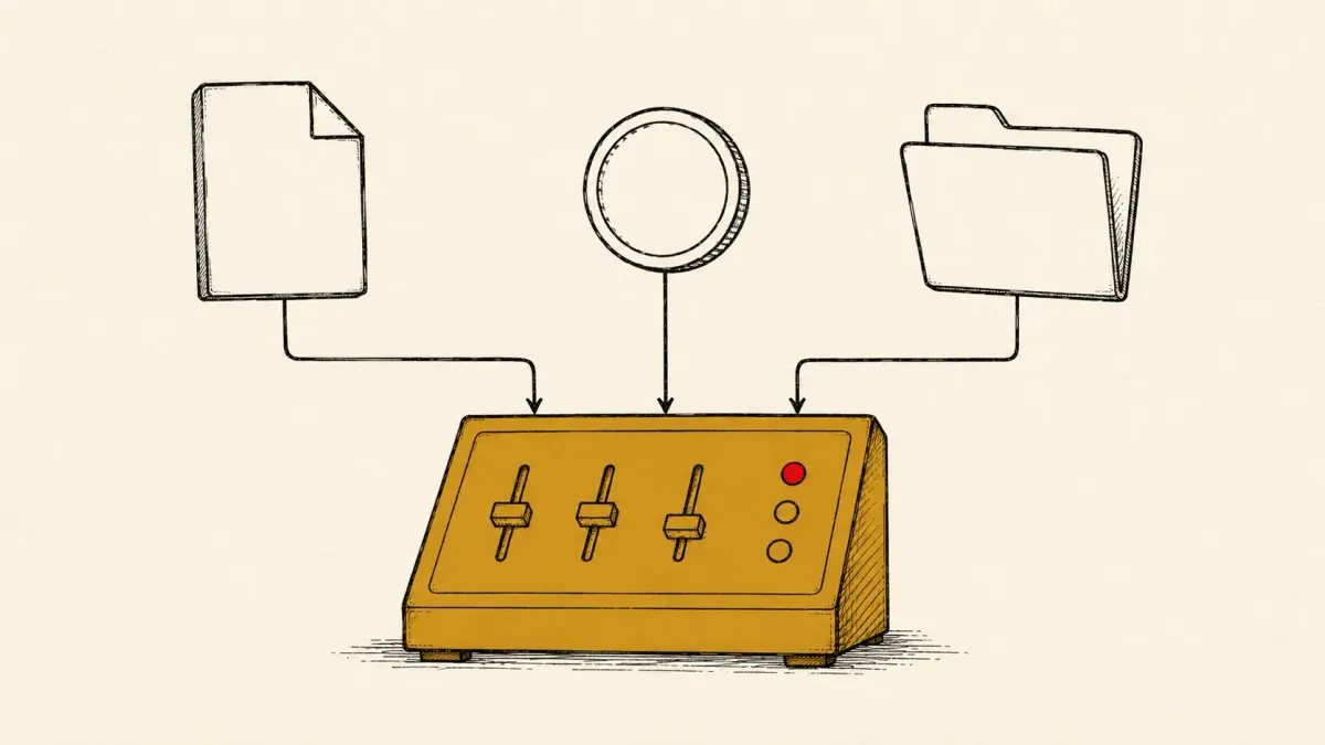 Flat white line-art of one control panel routing several tiles into a central hub, on a deep teal background — a centralized RaaS operator portal.