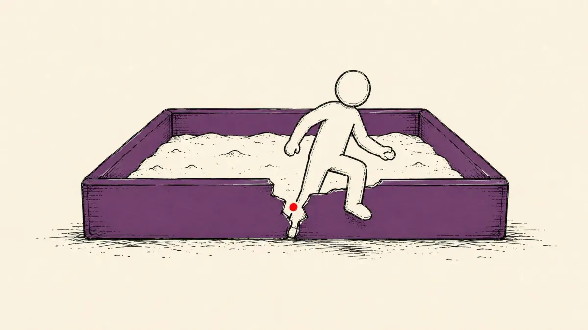 Editorial illustration of a figure stepping out of a cracked sandbox tray — ServiceNow AI Platform CVE-2026-6875, a CVSS 9.5 sandbox escape under active attack.