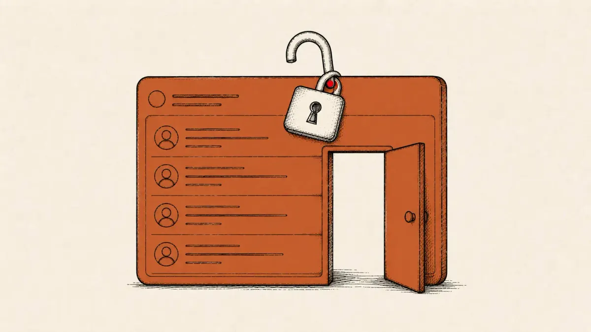 Flat white line-art of a forum message board with an open padlock, on a deep-blue background — the vBulletin pre-auth code-execution exploit.