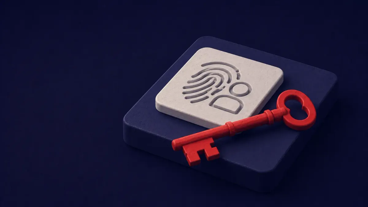 Isometric clay diorama on deep navy: a passkey tile bypassed by a single red skeleton key — Unit 42's Pass-ta-key attacks on Chrome's Google Password Manager.