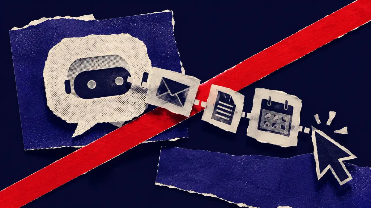 Conceptual illustration of a single click on a link triggering Microsoft Copilot to pull data from connected apps