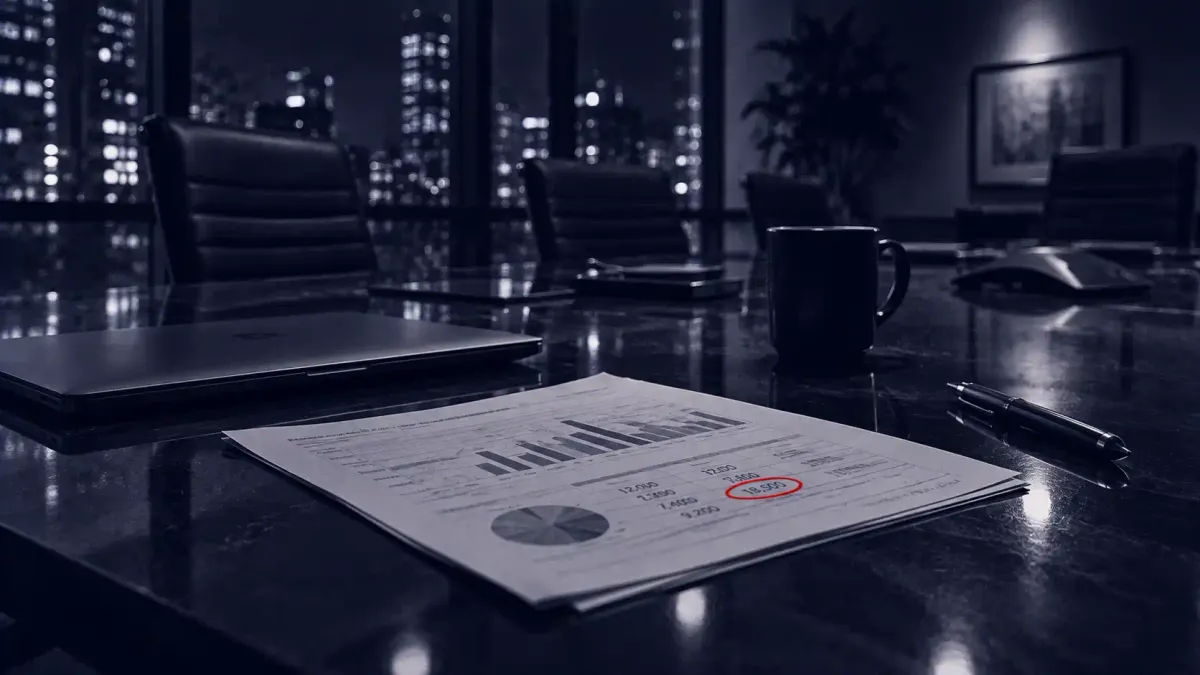 Clay-style illustration of a ransom note on a desk beside a revenue chart and an insurance file, with one flat red dot marking the demand figure.