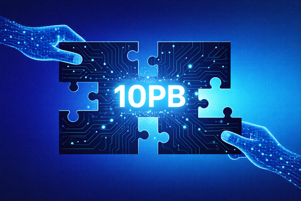 Editorial illustration of a circuit board jigsaw puzzle being dismantled, symbolizing the 10 petabyte data breach and intellectual property theft at a Chinese supercomputing center.