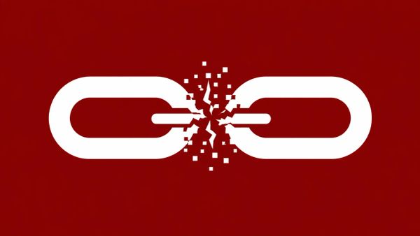 Minimalist white line art of two interlocking flags (US and South Korea) with a digital "shatter" effect in the center, overlaid on a solid Deep Red background.