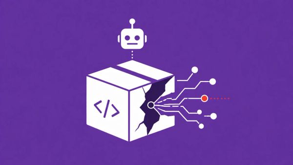 Compromised code package spreading through connected nodes with hidden malicious link, representing AI-driven npm supply chain attack targeting developers and crypto systems.