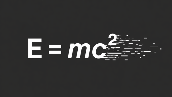 Minimalist white line art of a mathematical formula where the "equals" sign is being replaced by a white "glitch" effect, overlaid on a solid Dark Grey background.