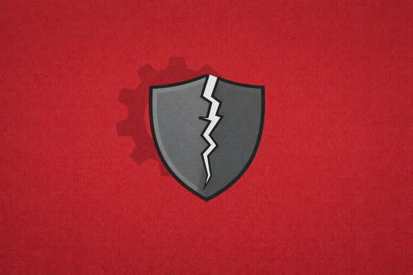 Editorial illustration of a cracked security shield on a red background, representing the CVE-2026-35616 zero-day vulnerability and emergency patch for Fortinet FortiClient EMS.
