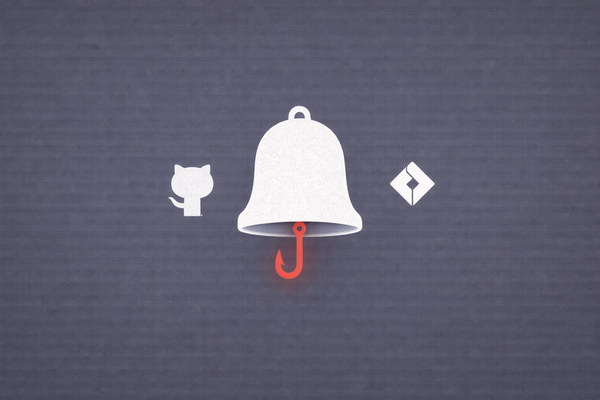 Minimalist vector art of a notification bell with a red fishhook clapper, representing the abuse of SaaS notifications for phishing.