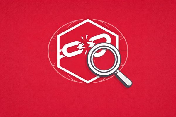 Minimalist vector art of a broken blockchain link on a red background, representing the Grinex exchange hack.