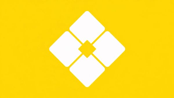 Minimalist white line art on a golden yellow background showing an interlocking four-part grid forming a diamond in the center, representing utility infrastructure components.