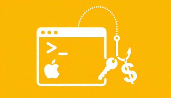 White line art on golden yellow: a cloud icon merged with a fortress wall, symbolizing tactical hardening and active defense of macOS infrastructure against nation-state scripting attacks.