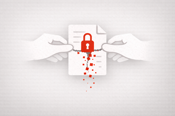 Minimalist vector art of a document being torn apart, representing the leak of internal Rockstar Games data.