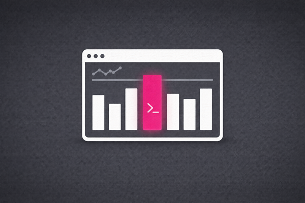 Minimalist vector art of a data dashboard with a pink command prompt injection, symbolizing the Splunk RCE patch.