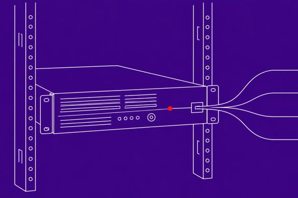 Line-art illustration of a rack-mounted web server with HTTP/2 data streams converging at a fractured input port, depicting Apache CVE-2026-23918.