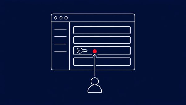 Line-art illustration of a control dial in extreme close-up crop on a deep navy background, with one flat red dot accent.