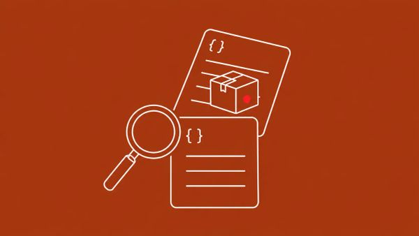 Line-art illustration of two stacked manifest cards, the upper one tagged with a git-branch mark and carrying a small hidden parcel; the parcel bears a red dot.
