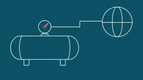 Flat white line-art of a fuel storage tank with a gauge dial linked to a globe icon, on a peacock-teal background — internet-exposed tank-gauge (ATG) systems.