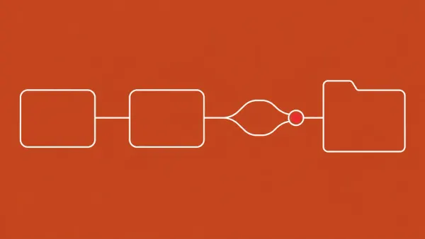 Flat white line-art of a three-node build pipeline with a branch-and-merge fork feeding a repository box, on a Terracotta background — Cordyceps CI/CD GitHub repository disclosure.