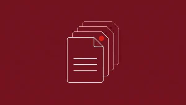Line-art generic document with thin faint lines extending behind it like hidden layers; one of the hidden layers carries a single flat red dot.