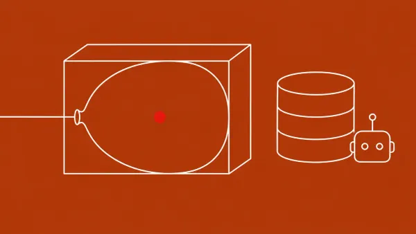 Flat white line-art of a server with a balloon inside and a robot beside a database cylinder, on a brick-rust background — AI-found HTTP/2 and Redis bugs.