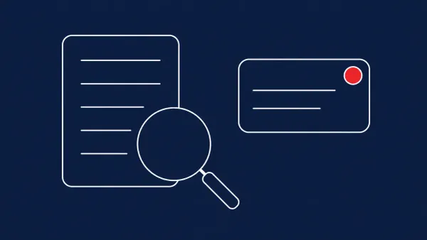 Flat white line-art of a large magnifier over a document beside a simple alert card, on a Midnight Navy background — North Korean-linked NarwhalRAT research disclosure.