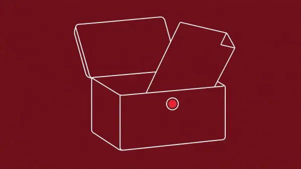 Flat white line-art of an opened archive folder spilling a single document, on an Oxblood background — WinRAR flaw exploited against Ukraine.