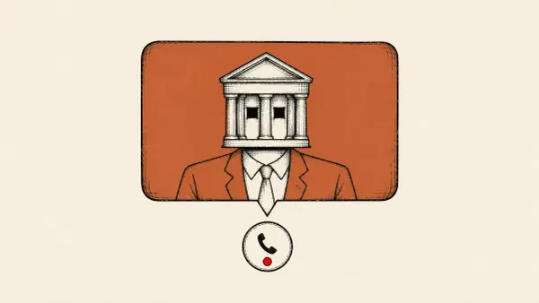 Editorial illustration of a FaceTime call bubble wearing a bank mask, marking Apple's warning on FaceTime-based social engineering targeting iPhone and iPad users.
