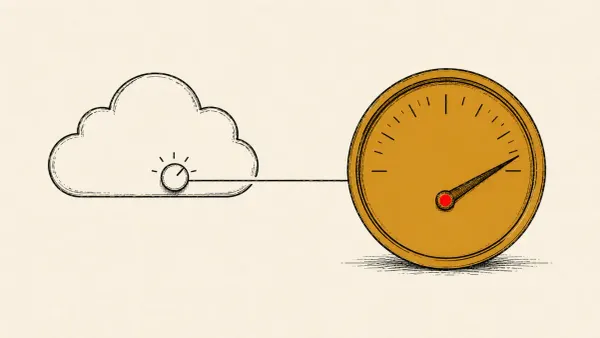 Editorial illustration of a cloud tenant's dial swinging a power meter, marking the Bit2Watt research on cloud-to-power-grid disruption presented at CHES 2026.