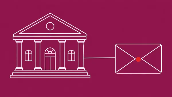 Flat white line-art of a webmail envelope beside a university building — suspected China-linked Roundcube espionage against universities.