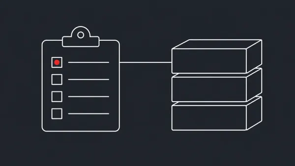 Flat white line-art of a checklist clipboard beside three stacked software boxes — CISA adds four flaws to the KEV catalog.