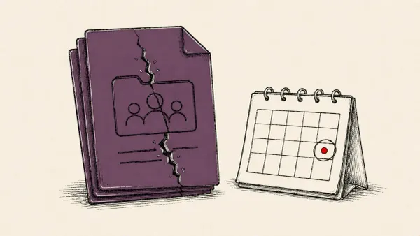 Editorial illustration of a shared-document portal beside a two-day calendar countdown, marking CISA's KEV listing of SharePoint zero-day CVE-2026-58644.
