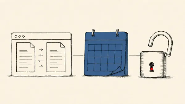 Flat white line-art of a repository panel and one open padlock beside a calendar, on a deep-teal background — GitLab RCE proof-of-concept after patch.