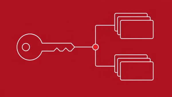 Flat white line-art of a key linked to two document stacks — FortiBleed actors reportedly tied to INC and Lynx ransomware.
