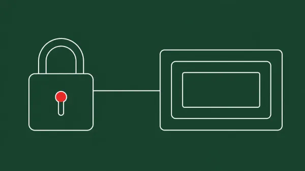 Flat white line-art of a padlock beside nested container boxes — GhostLock 15-year-old Linux root and container escape.