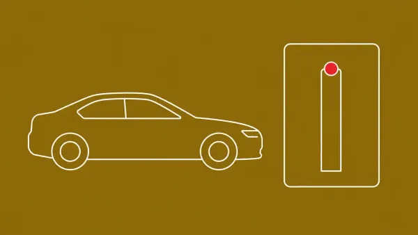 Flat white line-art of a simple car chassis silhouette beside a tall cost-figure panel, on an Antique Gold background — Jaguar Land Rover $2.5 billion cyber-incident reporting.