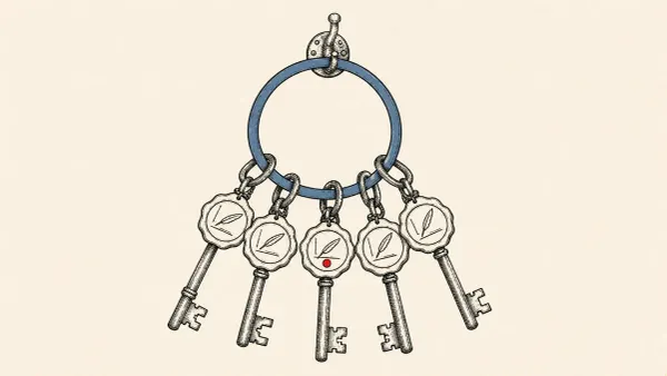 Editorial illustration of a ring of old keys sharing one wax seal, representing 11 old Microsoft-signed Linux UEFI shim bypasses of Secure Boot.