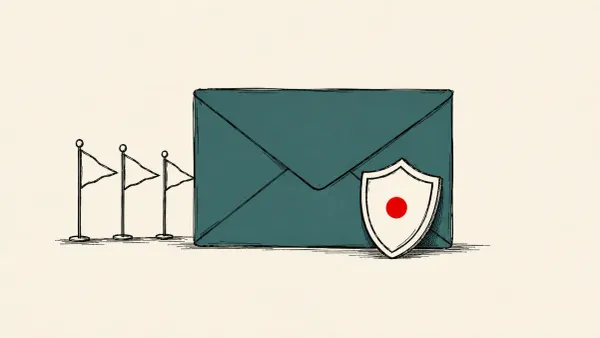 Flat white line-art of a large envelope linked to a shield and a webmail window, on a cobalt-blue background — the NCSC-led Russian Zimbra zero-click alert.