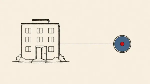 Flat white line-art of an open back door linked by one line to a distant relay node, on a teal background — the NightLedger backdoor.